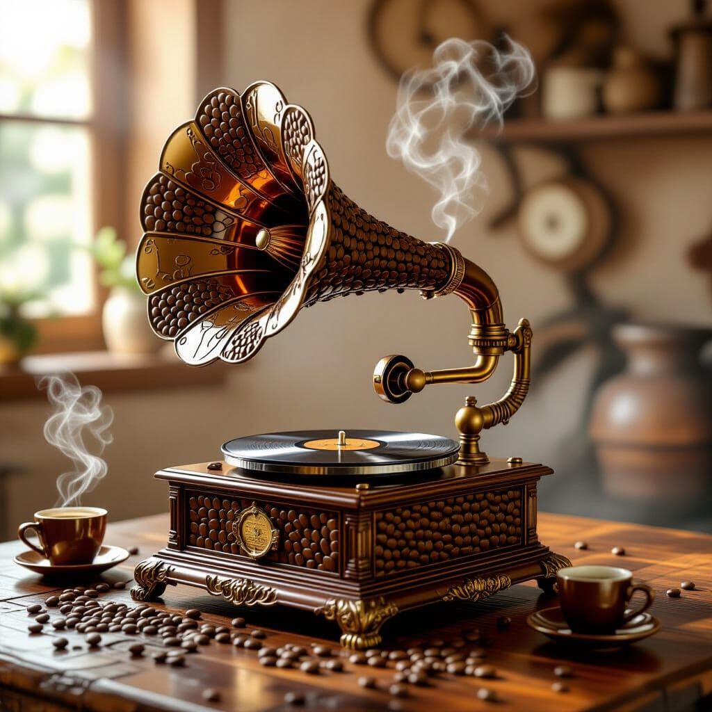 Coffee Bean Gramophone in Photorealistic 8K