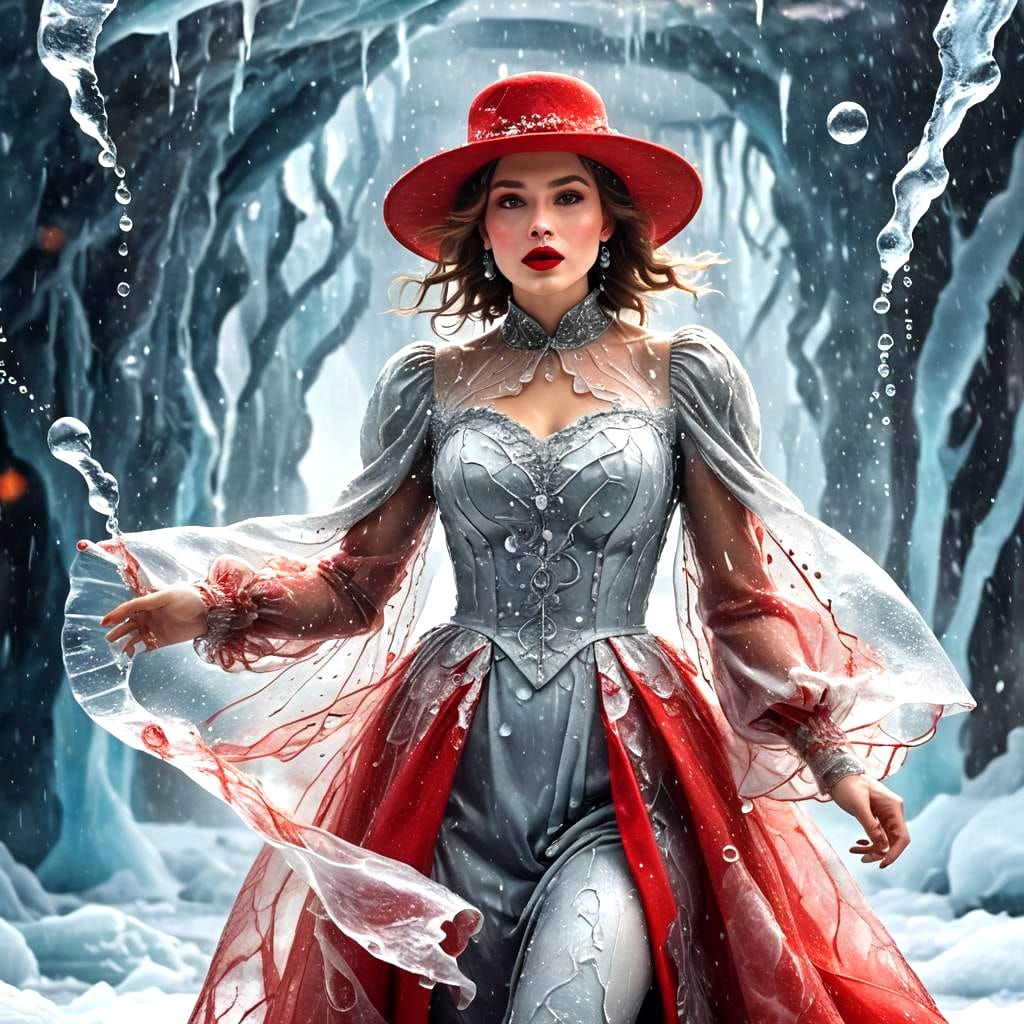Beautiful Snow Girl with Red Lips: Fantasy Art