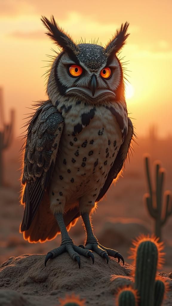 Owl Cactus Hybrid in Hyper-Realistic 3D Render