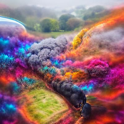Colorful Steam Train in England, Astral Illustration