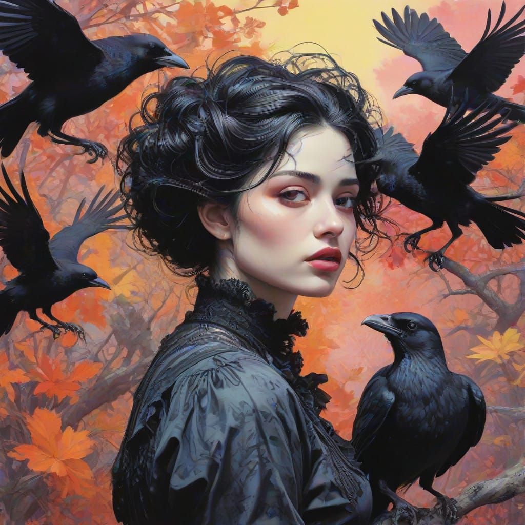 Crows Gathered in Vibrant Watercolour