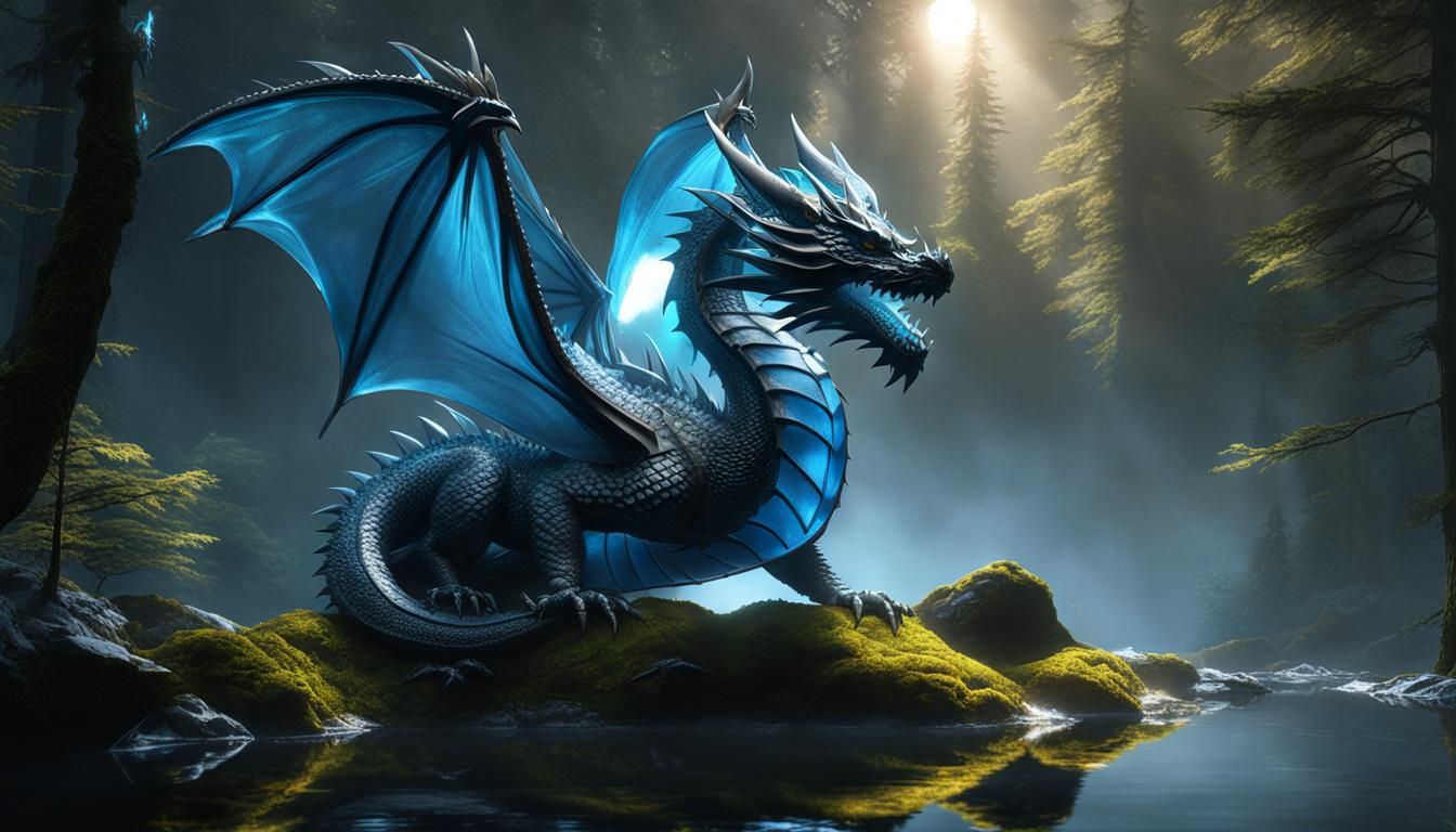 Crystal Dragon in Dark Forest: A Digital Masterpiece