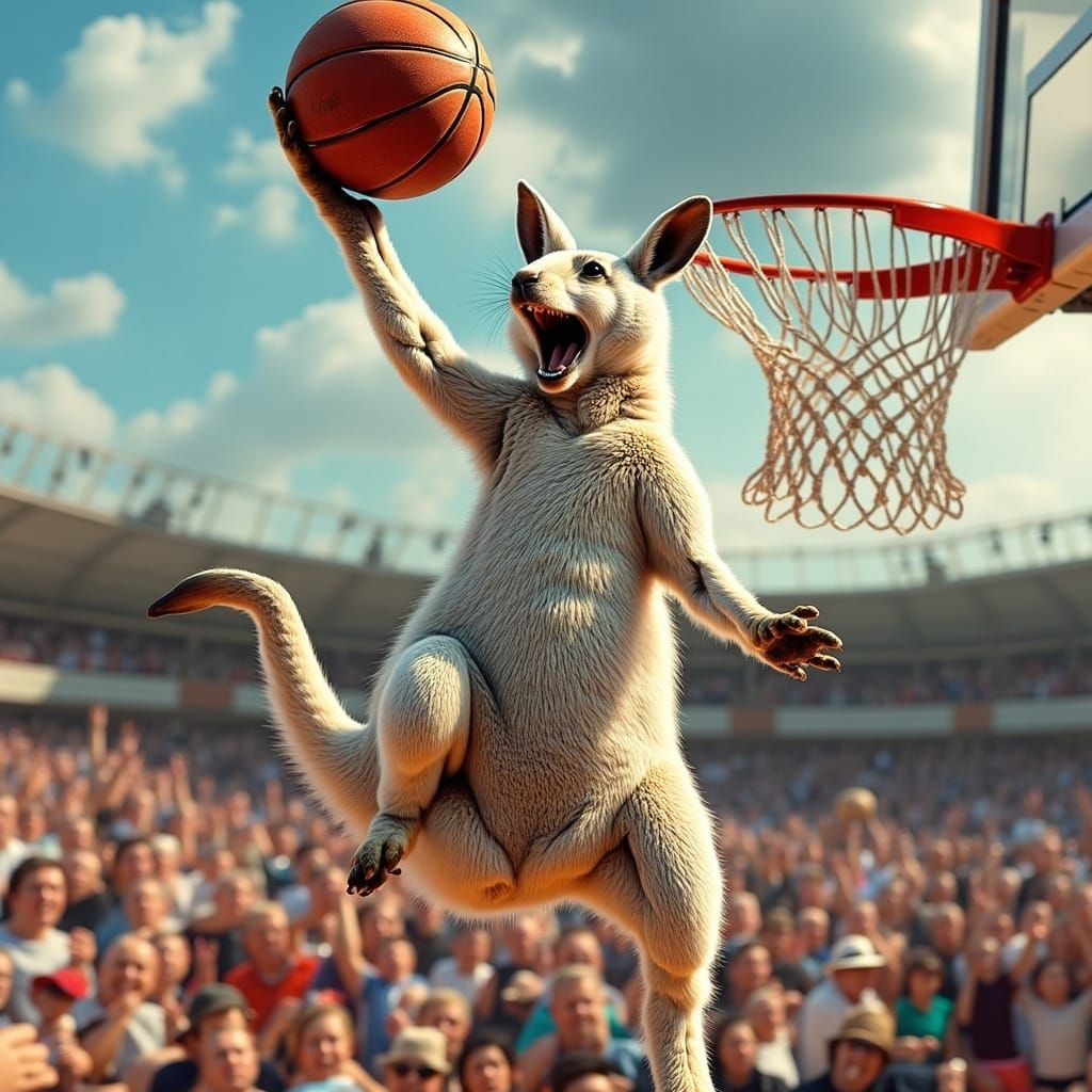 Kangaroo Slam Dunk in 1930s Cartoon Style