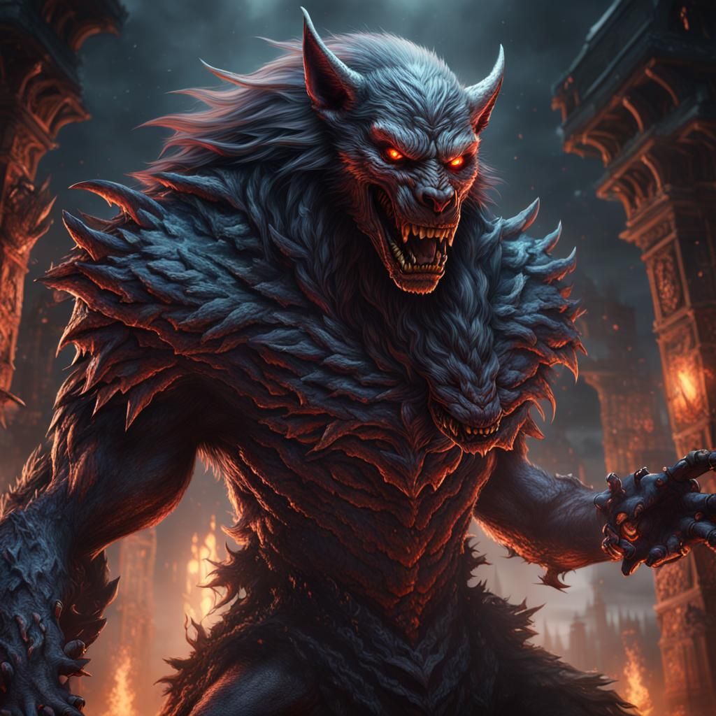 Detailed Female Werewolf Demon in Matte Painting Style