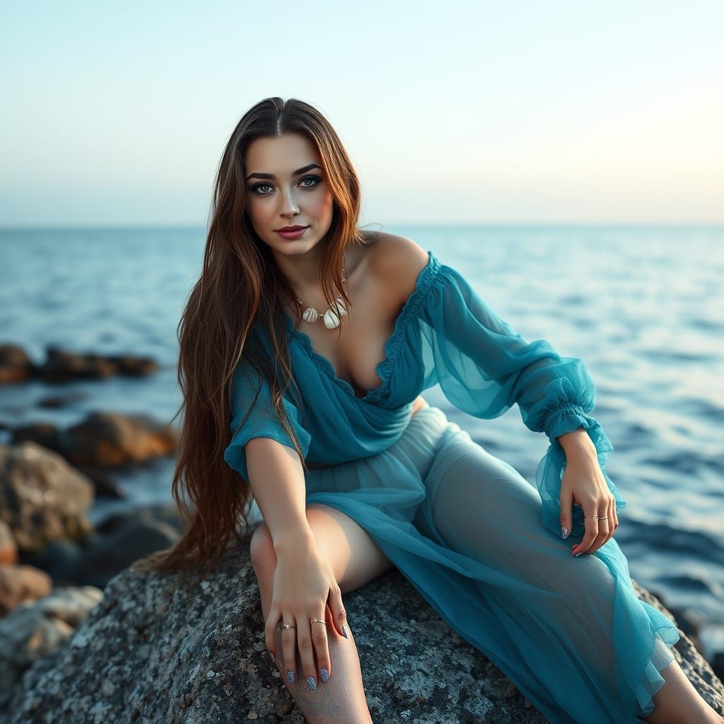 Sea Siren: Woman in Balmain Couture by the Sea