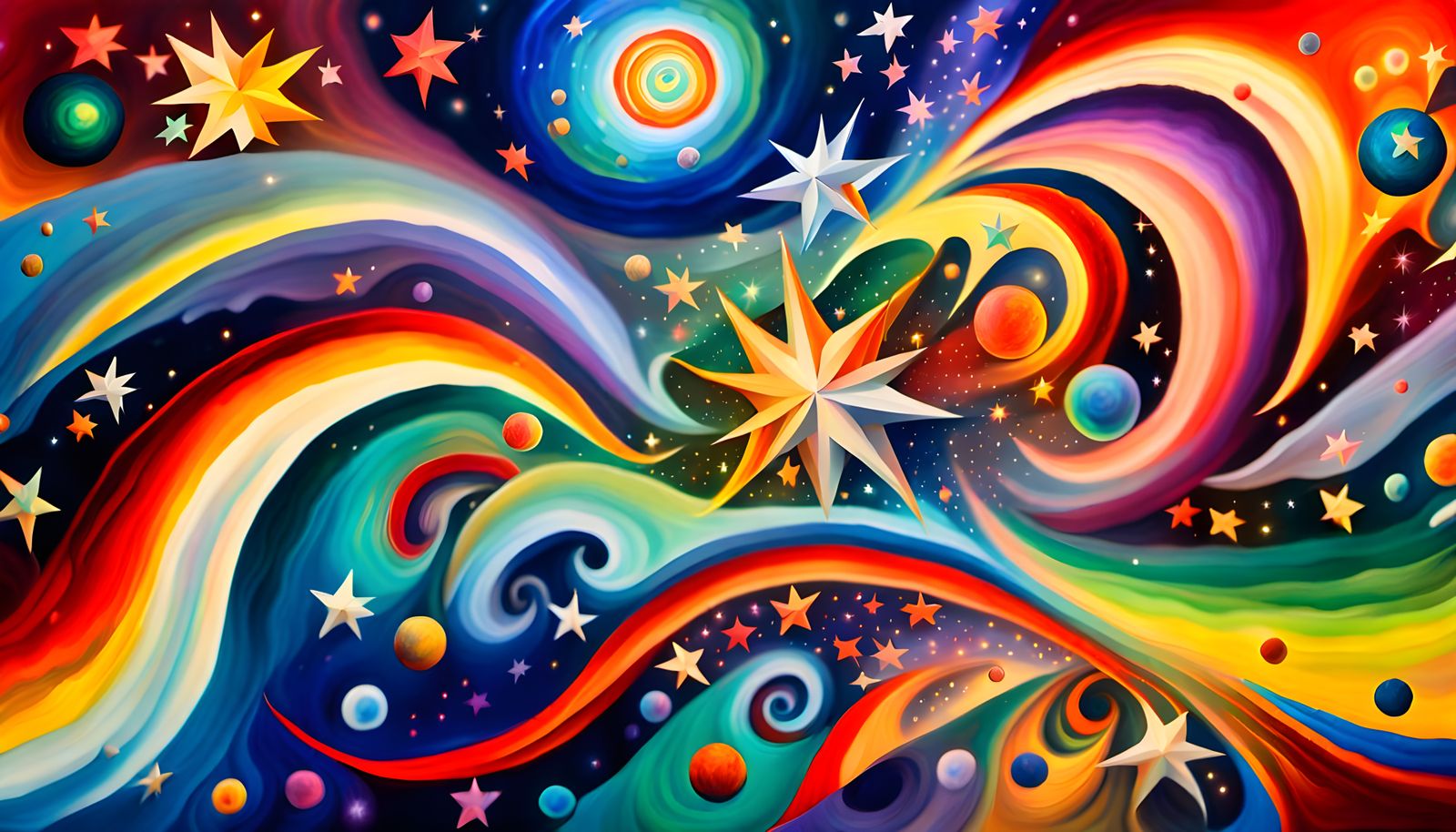 Iridescent Cosmic Fire Storm Impasto Painting