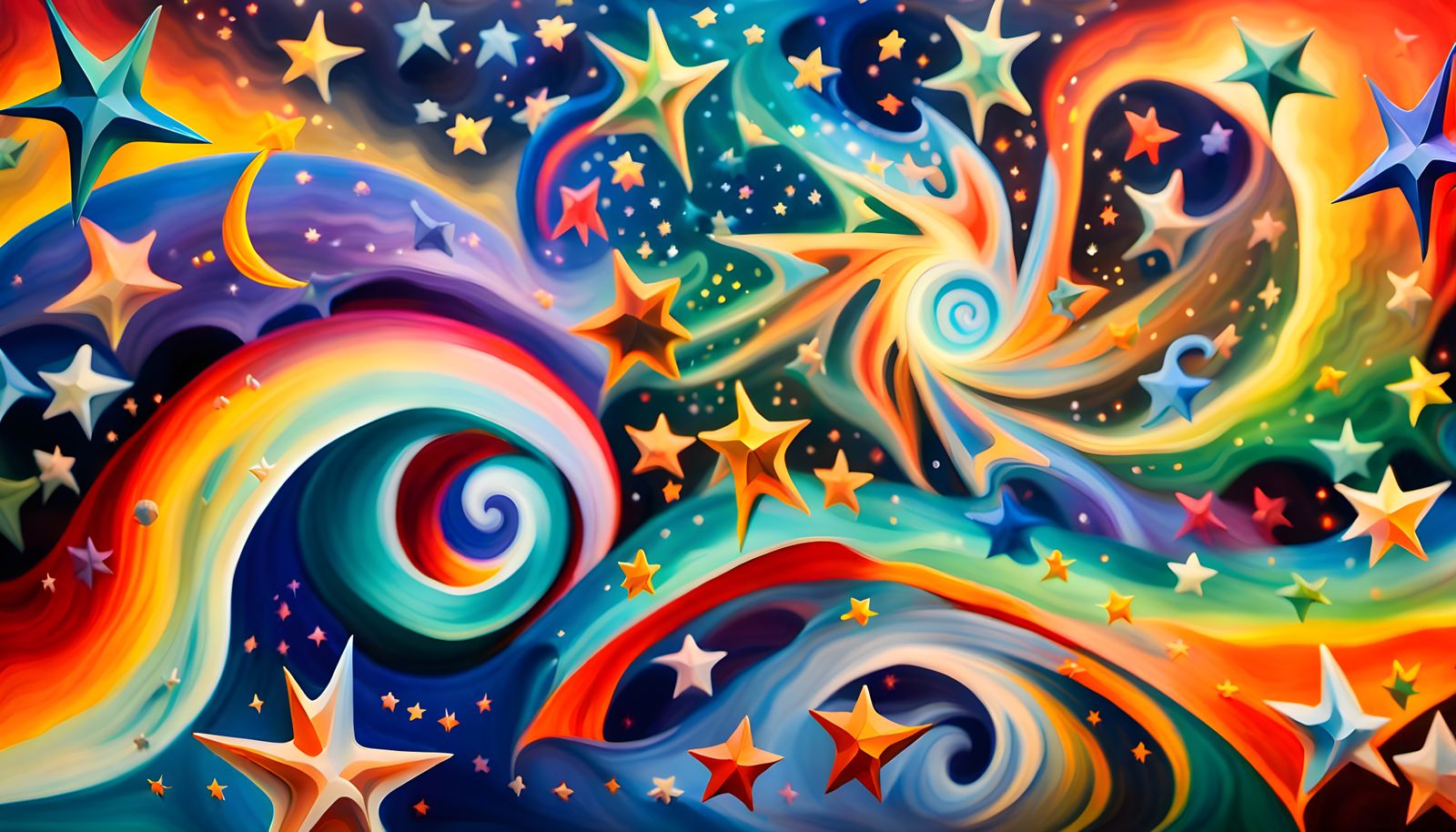 Iridescent Cosmic Star Dance: Impasto Oil Painting