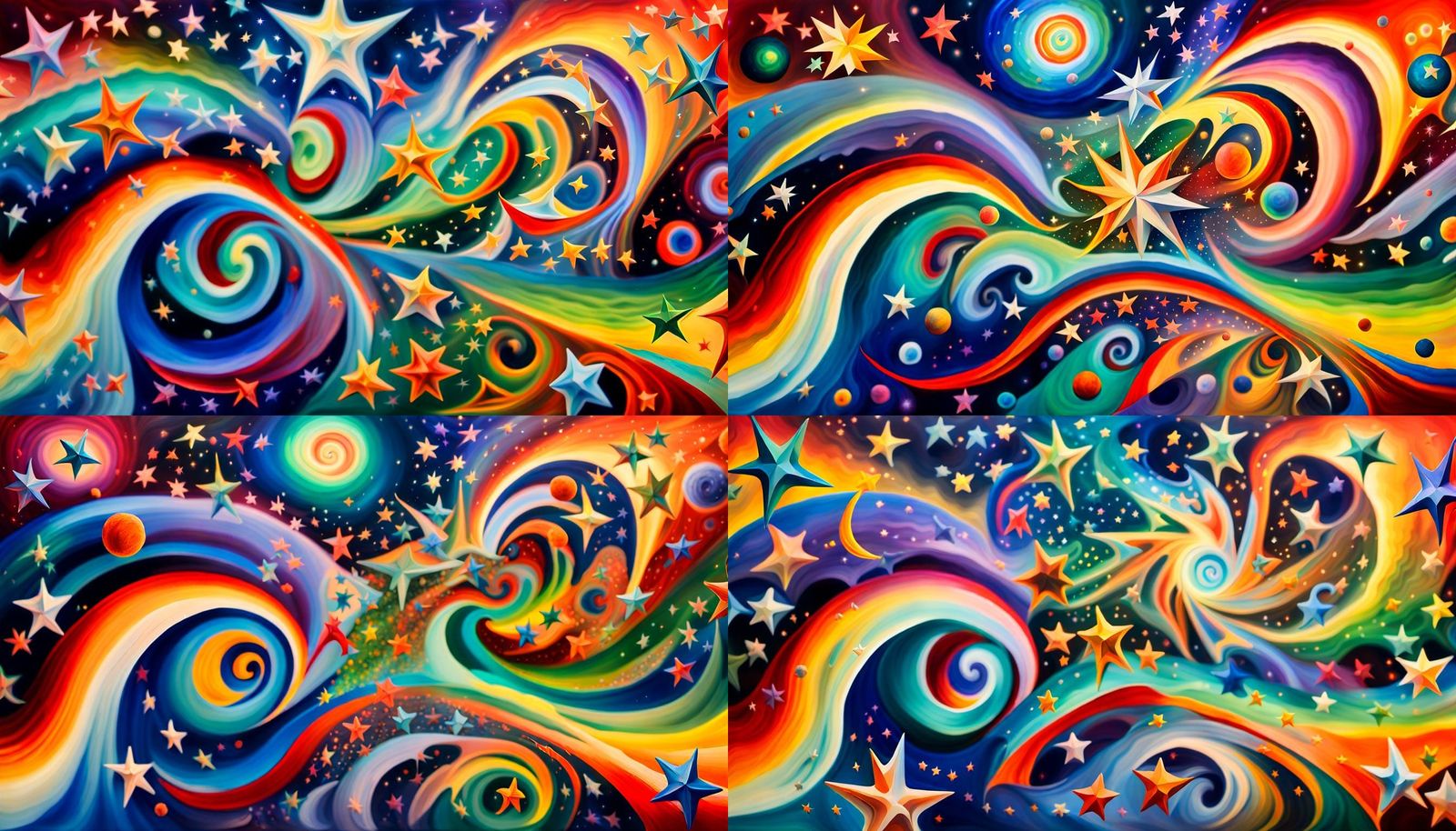 Iridescent Cosmic Star Storm in Impasto Oil Paint Style