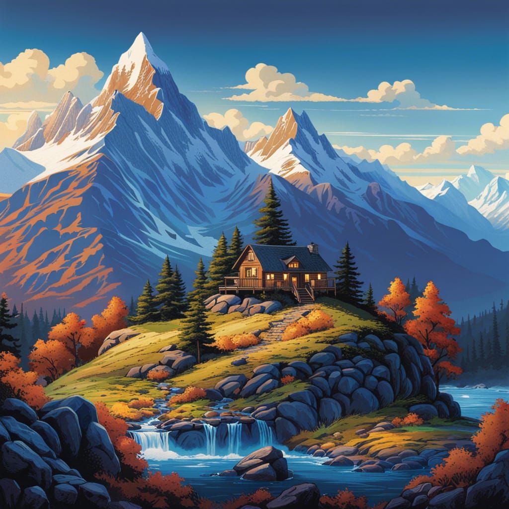 Blue World Ink and Watercolor Illustration