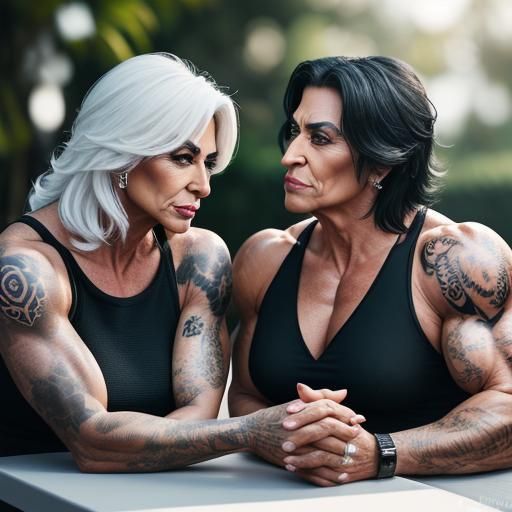 Muscular Female Bodybuilders Chatting, Professional Photogra...