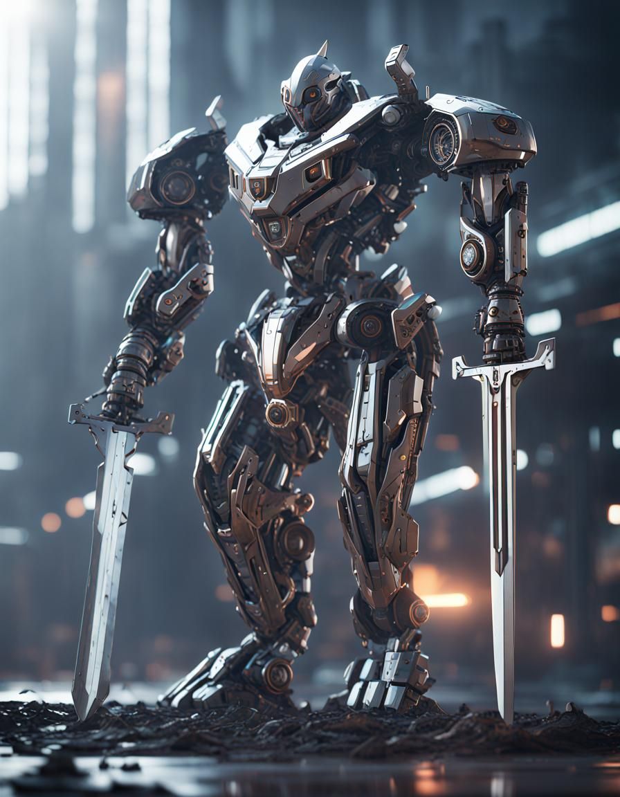 Futuristic Robot Swordsman in Sci-Fi Scene