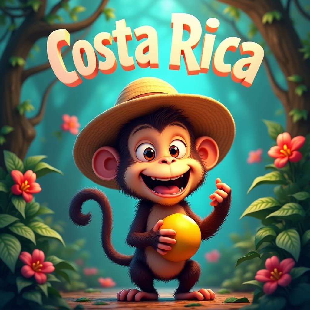 Mischievous Monkey with Mango in Jungle Cartoon