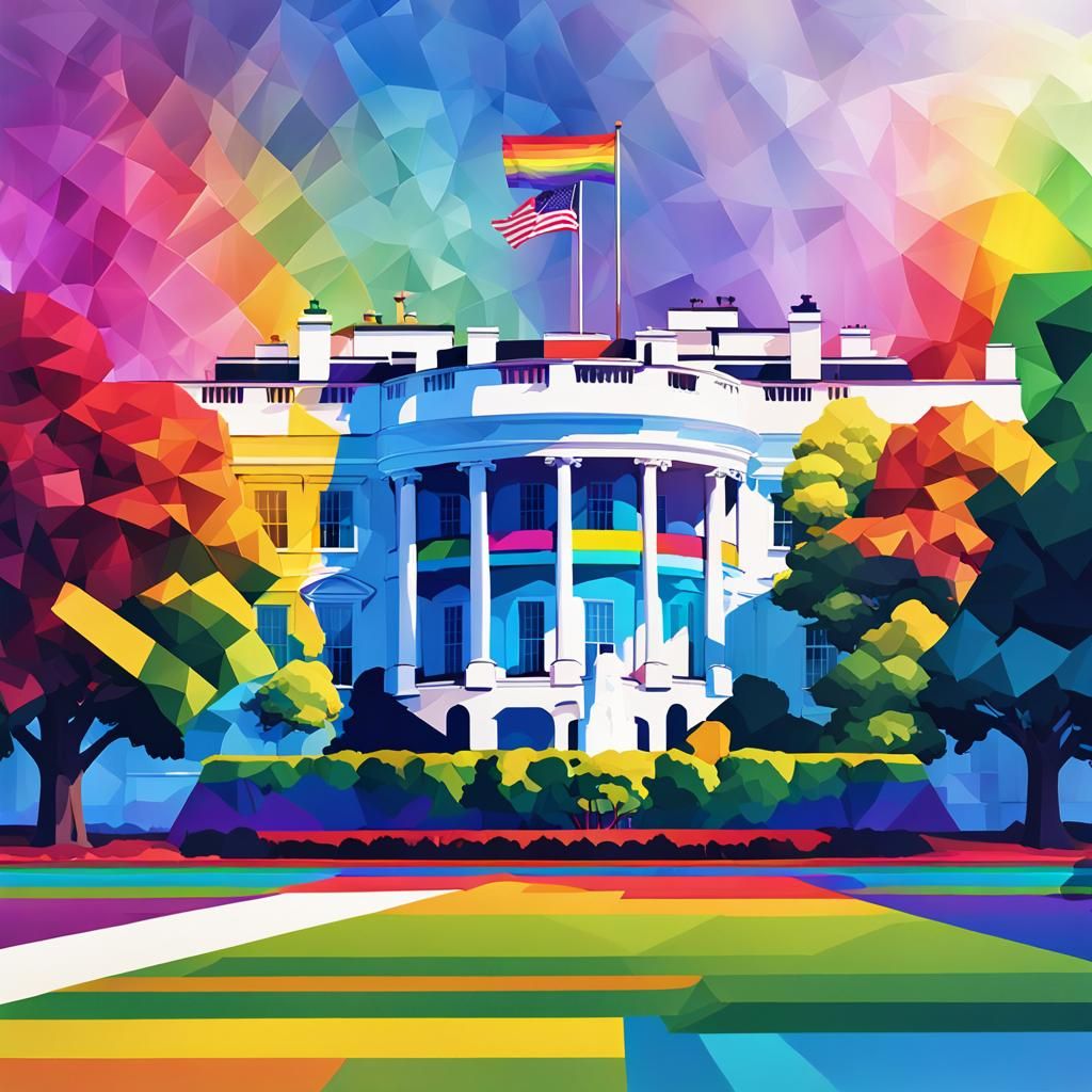 Gay Pride Flag on White House: Cubist Art