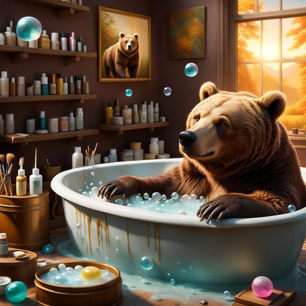 Brown Bear's Impressionistic Bubble Bath Fantasy
