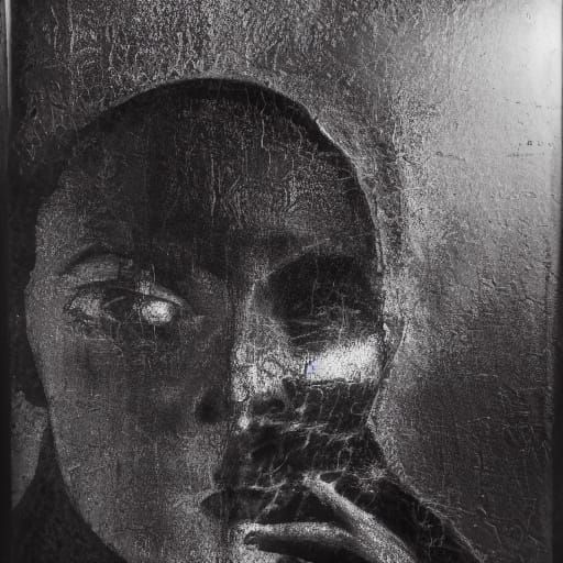 Gothic Iron Sculpture of Goth Model with Red Neon Accents