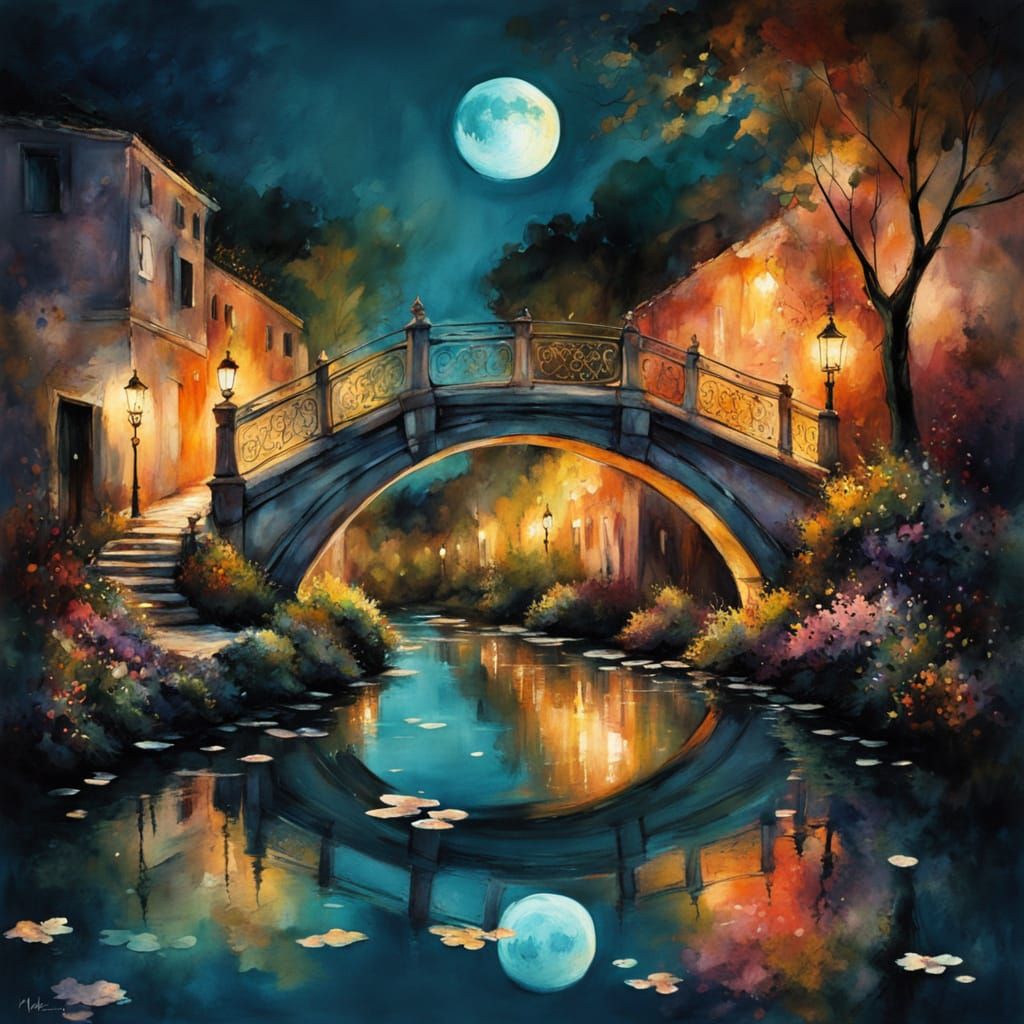 Dreamlike Venetian Bridge in Watercolor