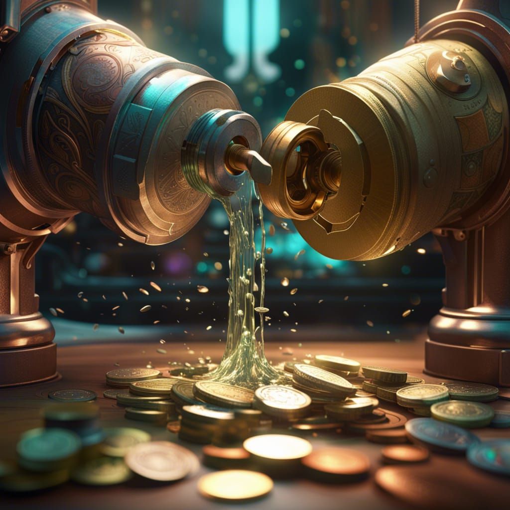 Machine Spewing Money: Concept Art in Orange and Teal