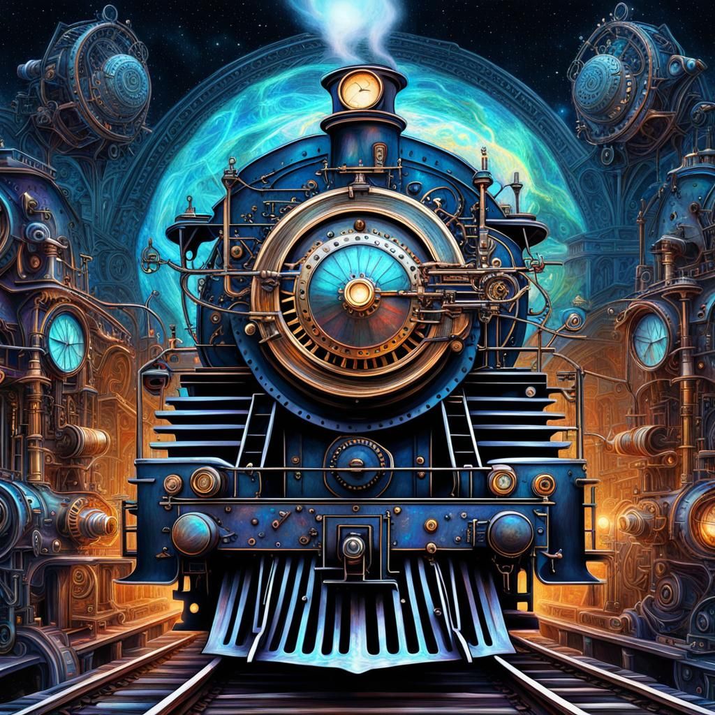 Steampunk Midnight Train to Georgia: Astral Holographic Illu...