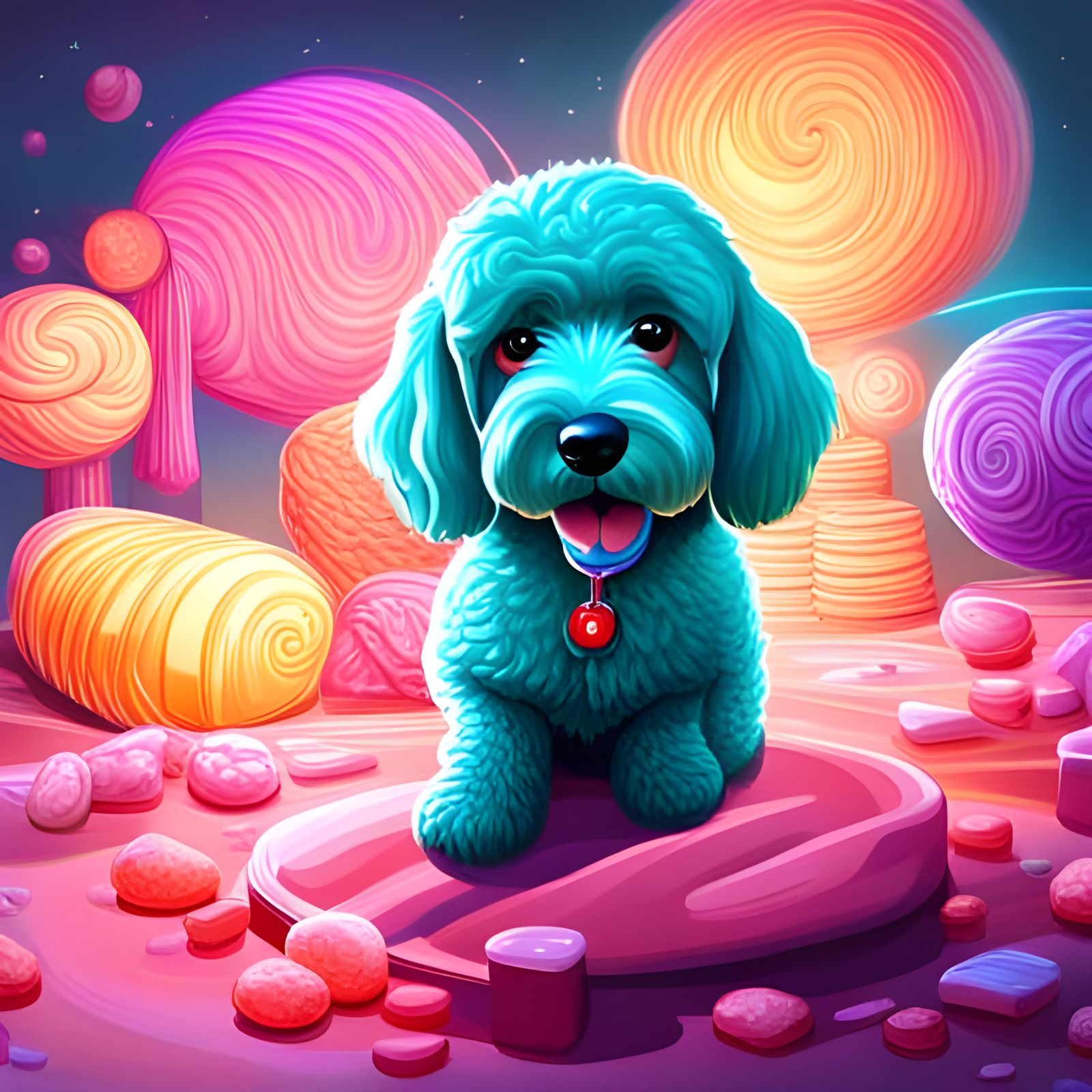 Mini Goldendoodle in Candy Art Style