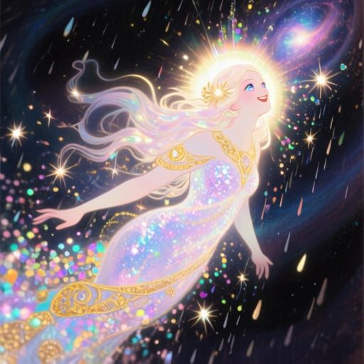 Ethereal Starlight Goddess in Cosmic Glitter