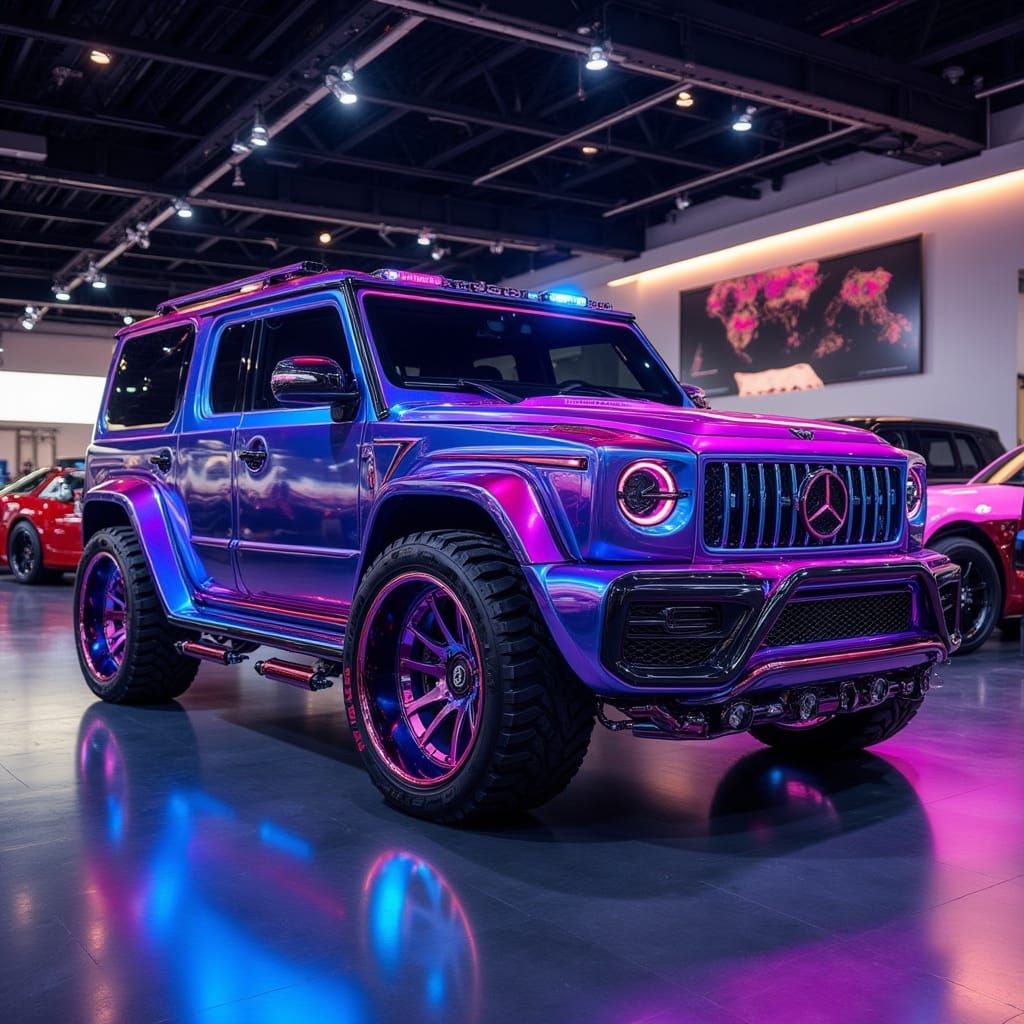 Custom Demon Mecha SUV in Showroom