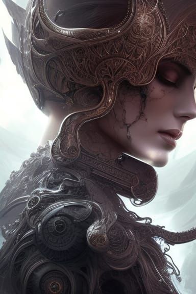 Dystopian Skull with Floral Background in Biopunk Style