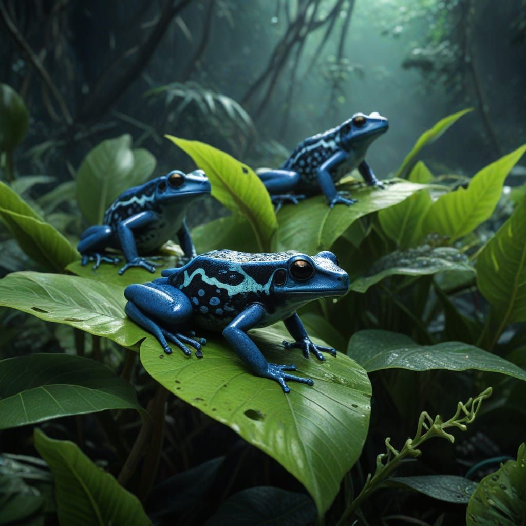 Vibrant Poison Dart Frogs on Emerald Leaves