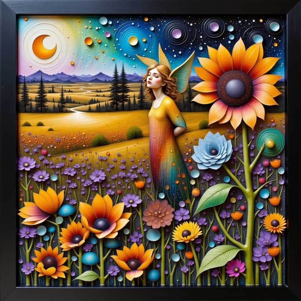 Angelic Figure Lifted in a Cosmic, 3D-Effect Scene