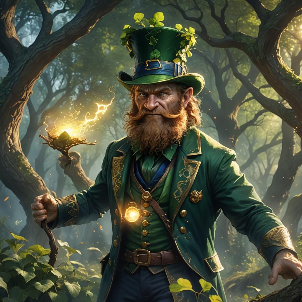 Angry Leprechaun Defends Treasure in Fantasy Art