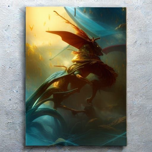 Brave Knight's Retreat: Digital Art in Gold and Teal