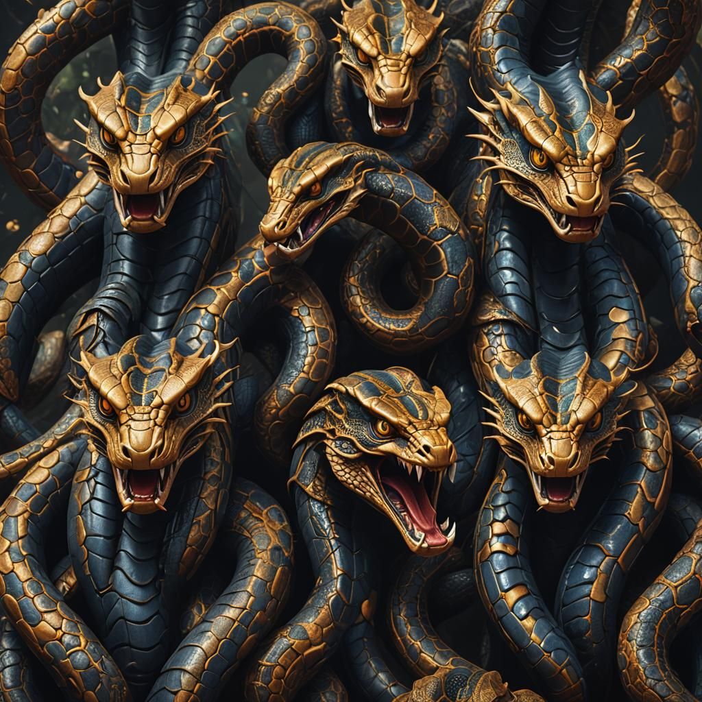 Detailed Five-Headed Cobra Fantasy Concept Art