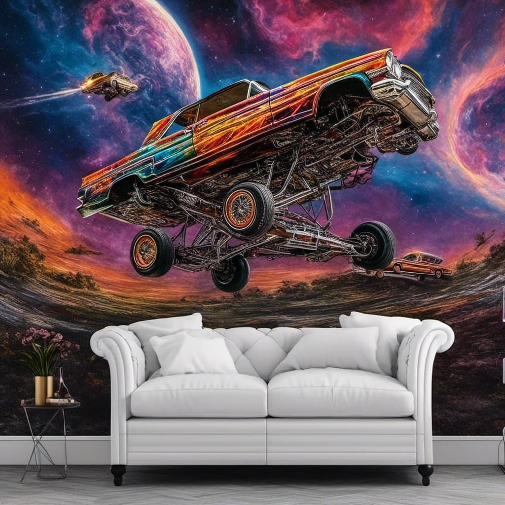 Detailed Lowrider Car Art in Leaning Position