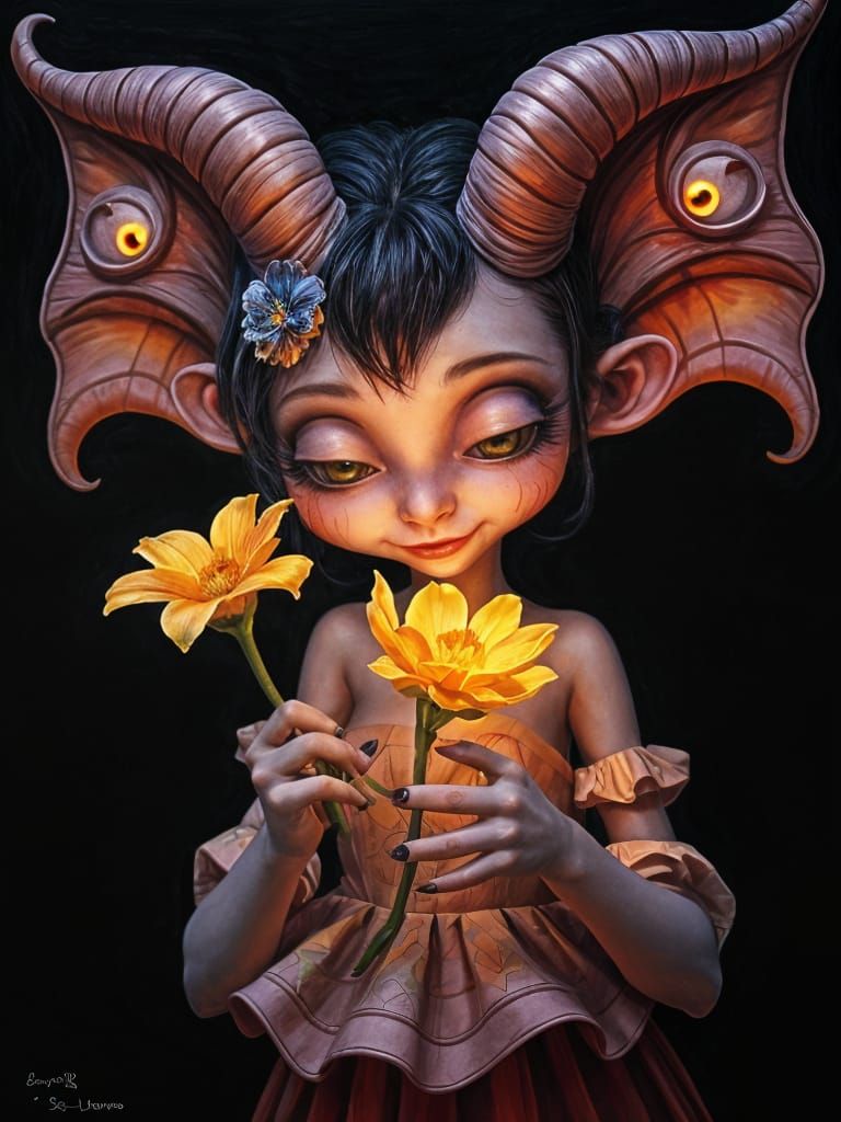 Cute She-Monster with Glowing Flower, 3D Render