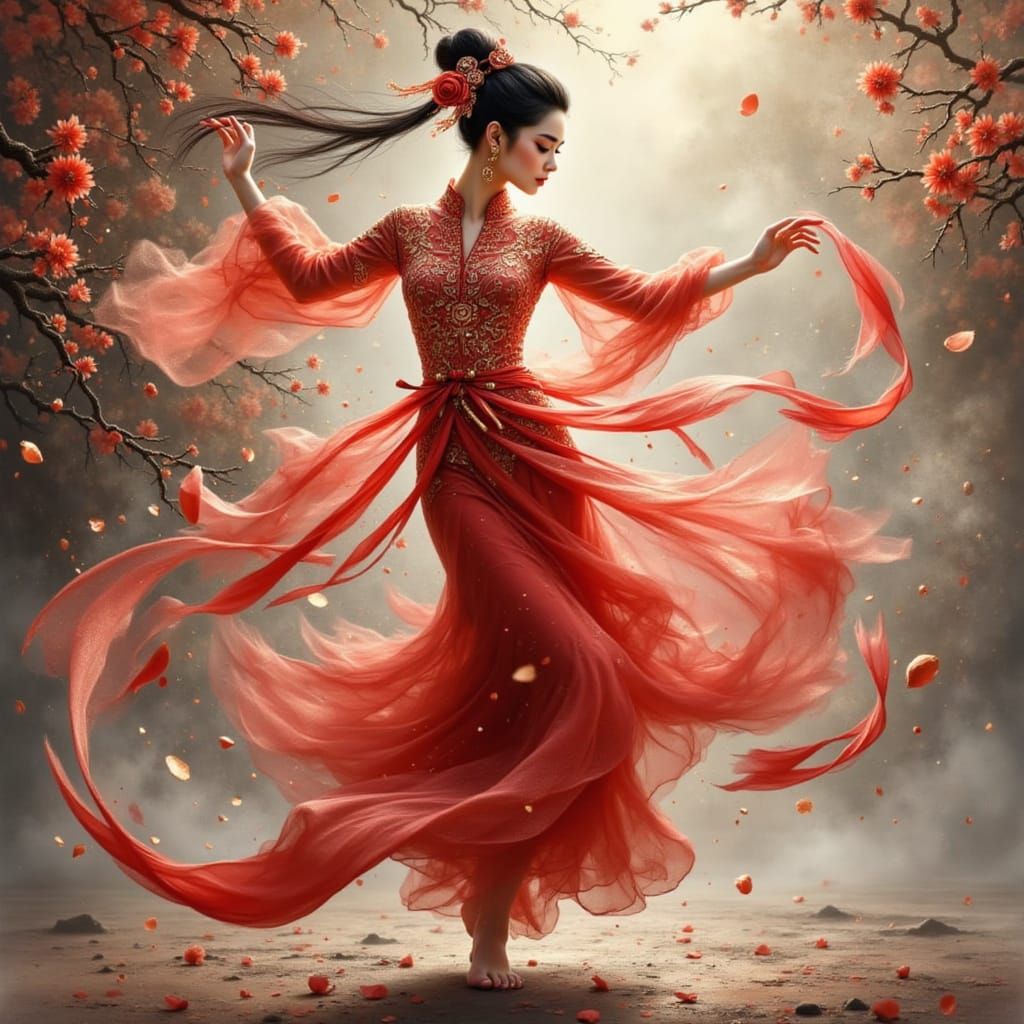 Han Dynasty Ribbon Dancer in Anime Style