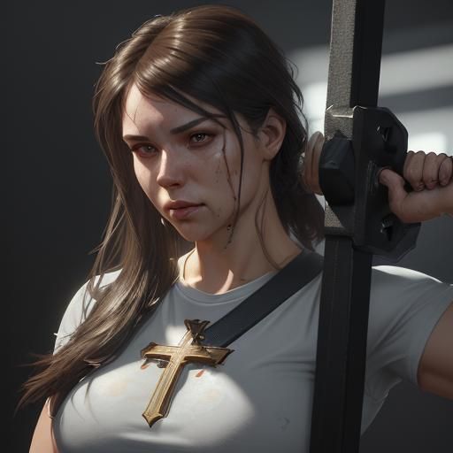 Weightlifting Woman with Cross in 3D Art