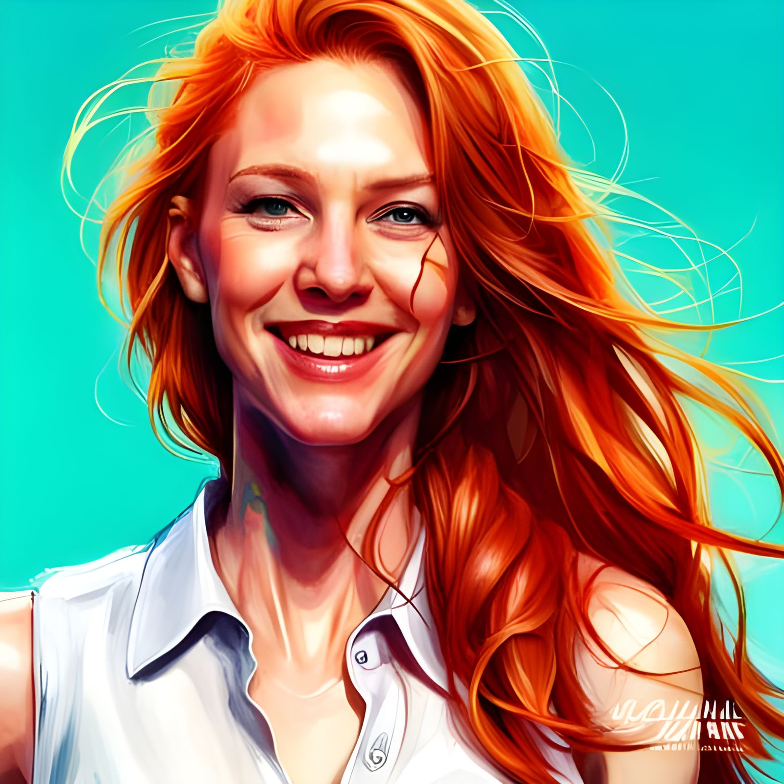 Smiling Redhead Portrait in Detailed 3D Art Style