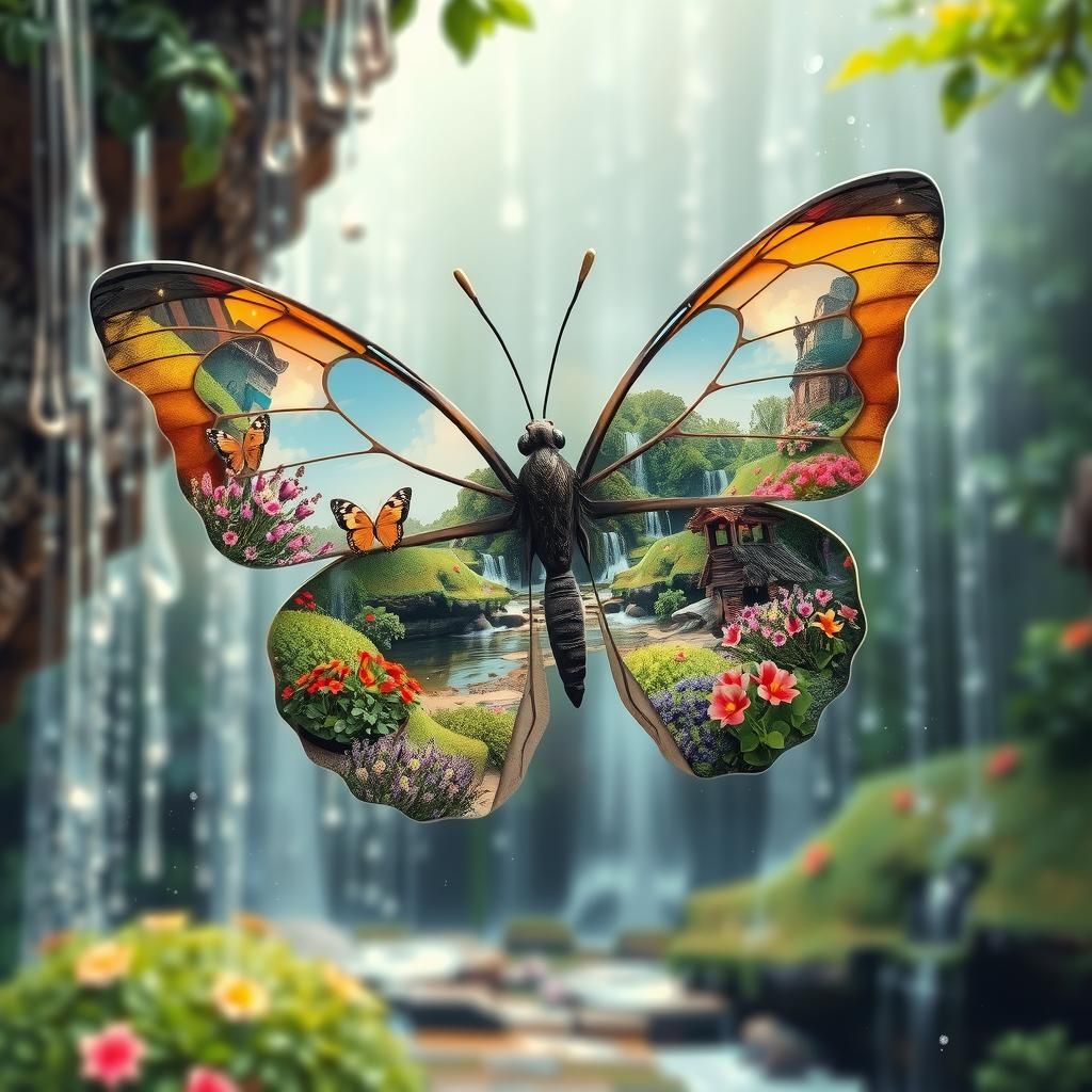 Butterfly Fairyland Dreamscape with Waterfalls