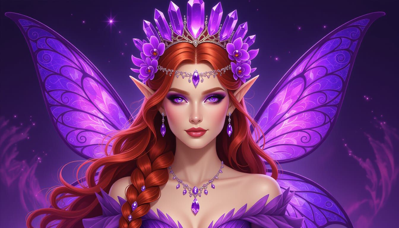 Regal Faerie Zoey in Luxurious Violet Fantasy Art