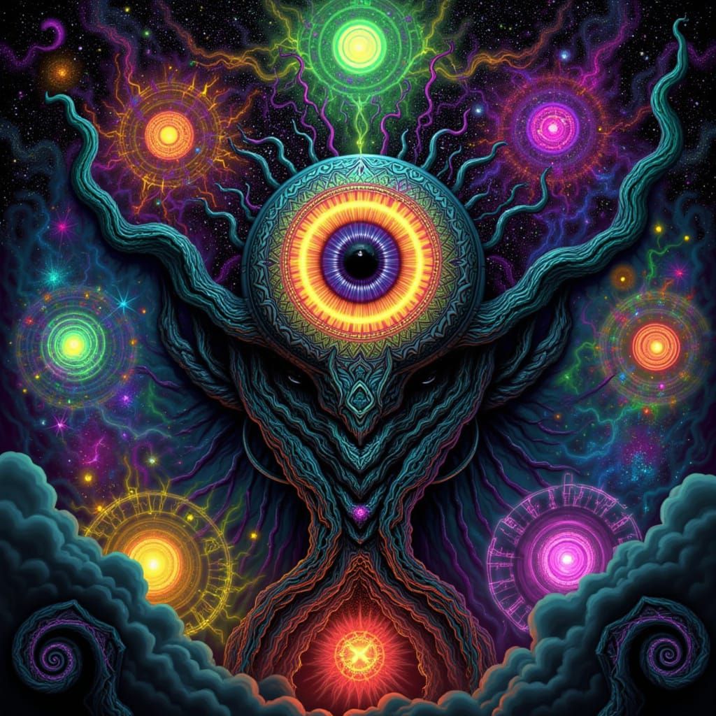 Cosmic Eldritch God with Kaleidoscope Eye in Intricate Sigil...