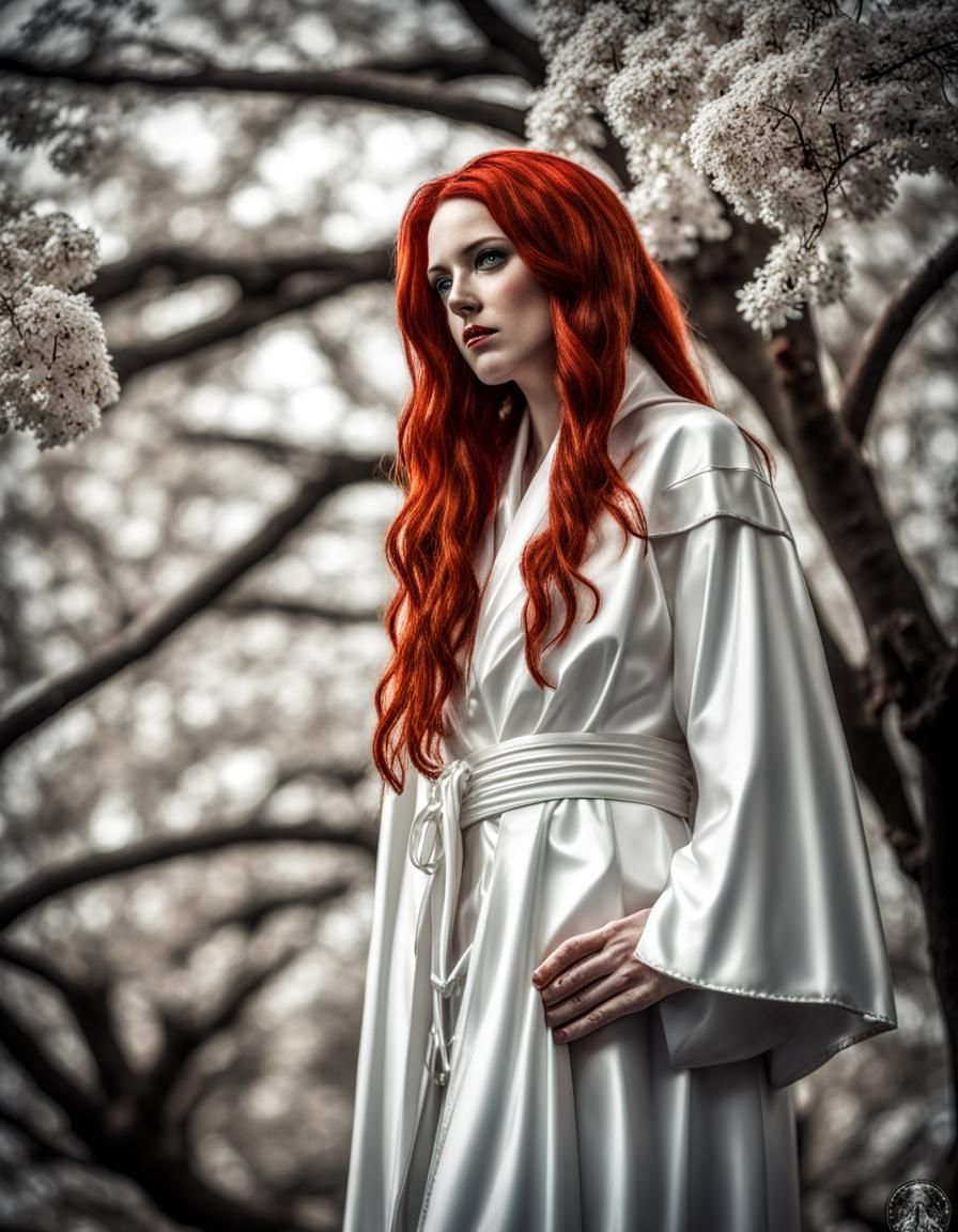Red-Haired Druidess in White Latex Robes