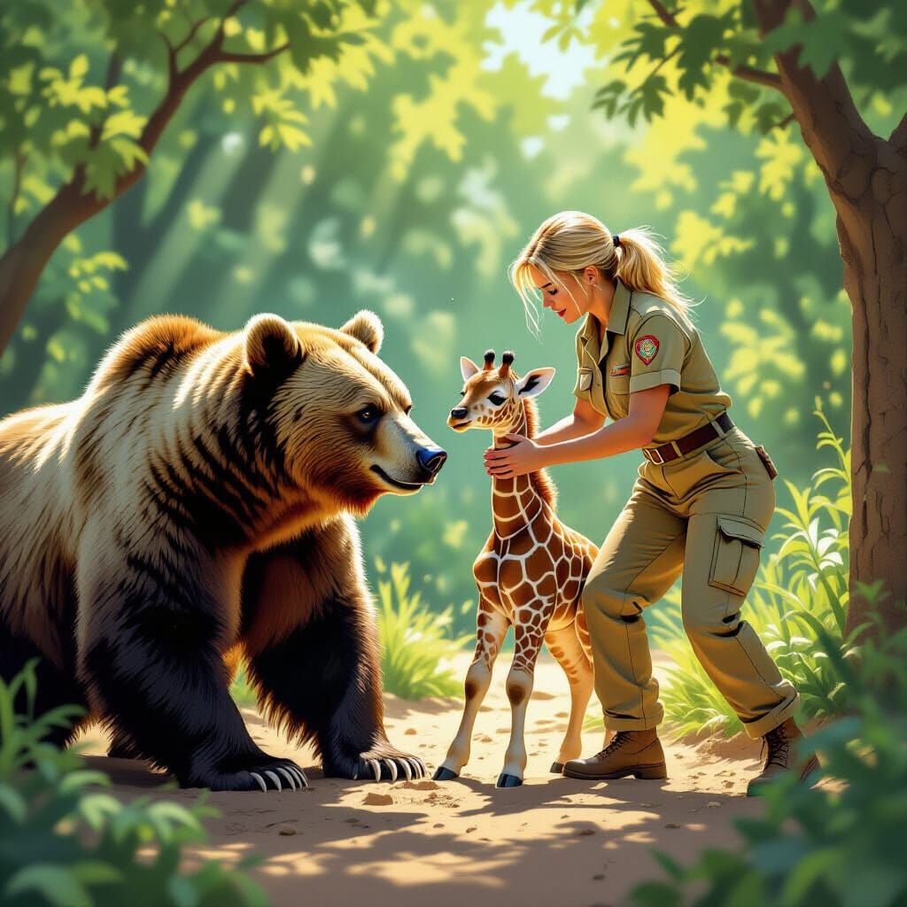 Zookeeper Rescues Baby Giraffe From Grizzly Bear