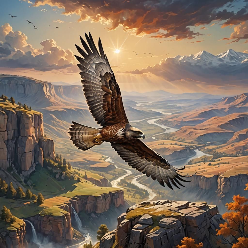 Hawk Soaring Over Majestic Landscape