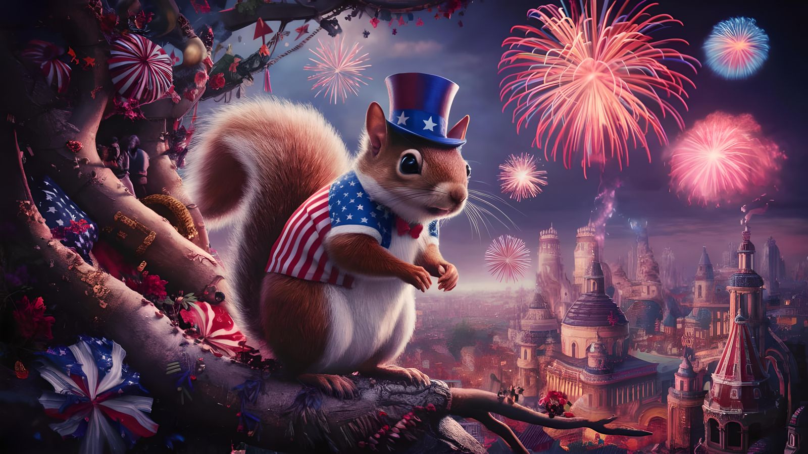Patriotic Squirrel Celebrates July 4th, Detailed Matte Paint...