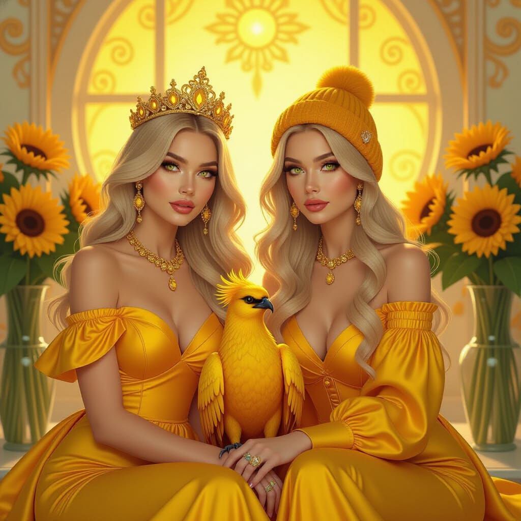 Golden Women in Fantastical Yellow Room