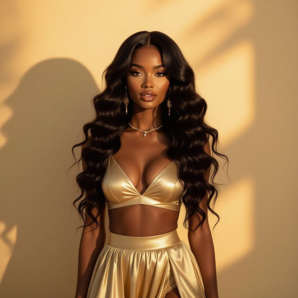 Black Woman in Glamorous Gold Outfit