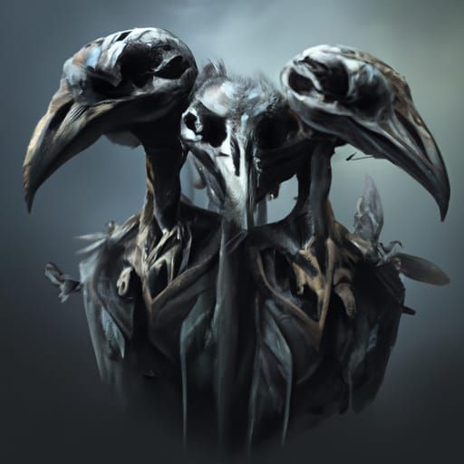 Three-Headed Bird Skeleton: Epic Digital Painting