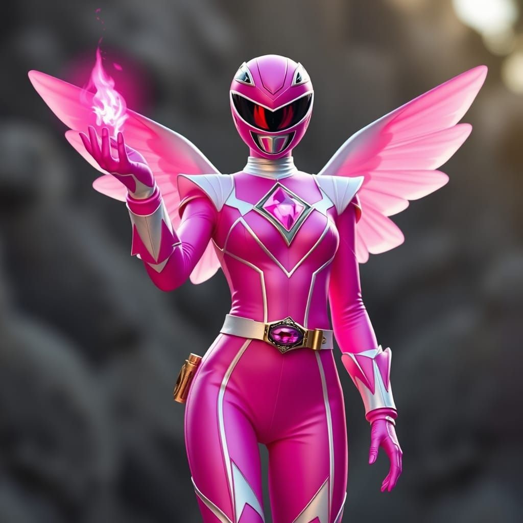 Pink Power Ranger With a Pink Gemstone on her chest Spirit of the Hummingbird with boots