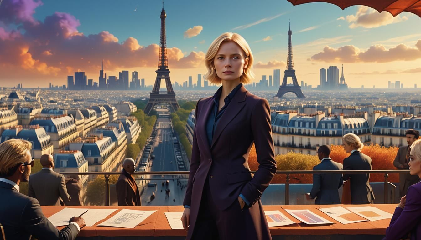 Confident Woman in Corporate Futurism Style