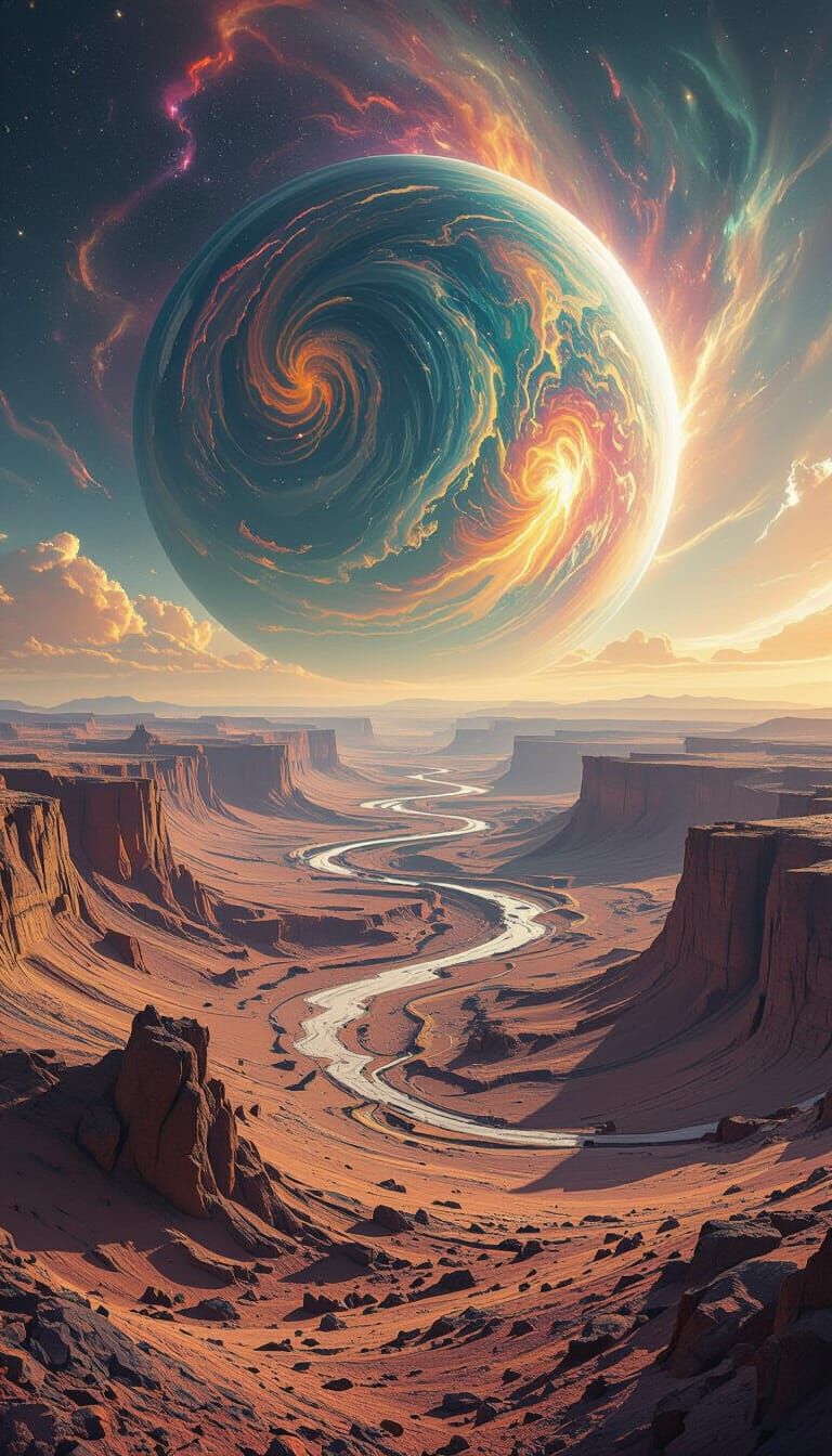 Alien Planet Surface Warped by Gravity in Fisheye Panorama