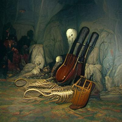 Dark Horror Musical Instruments in Doré Style